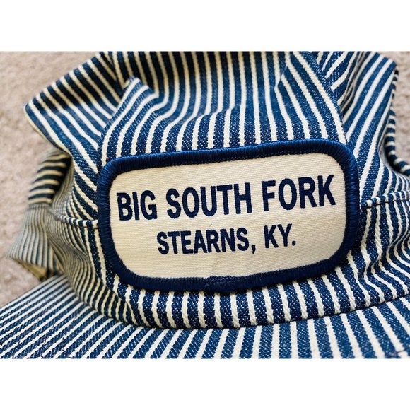 Train Engineer Conductor Hat Big South Fork Stearns, KY Cap Striped Blue White - Picture 4 of 4